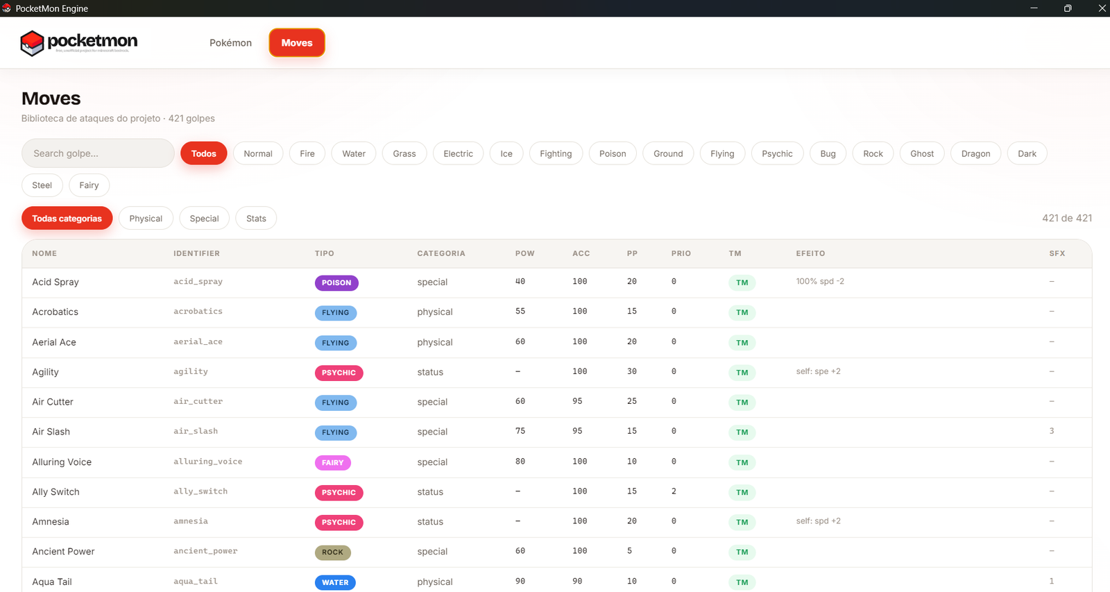Moves list in the Engine